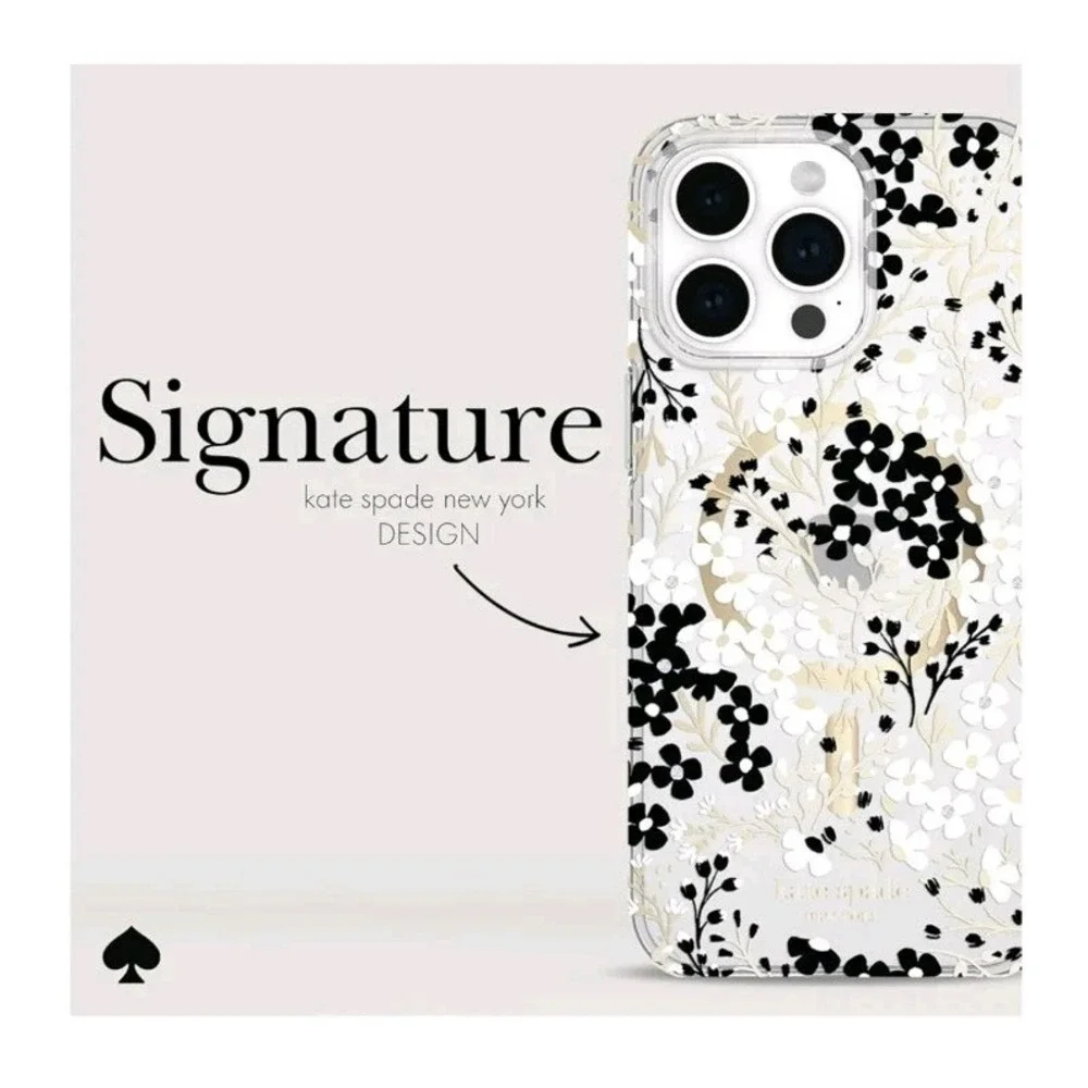 kate spade New York Case for iPhone 15 Pro Max w MagSafe Clear Floral Gold Black
